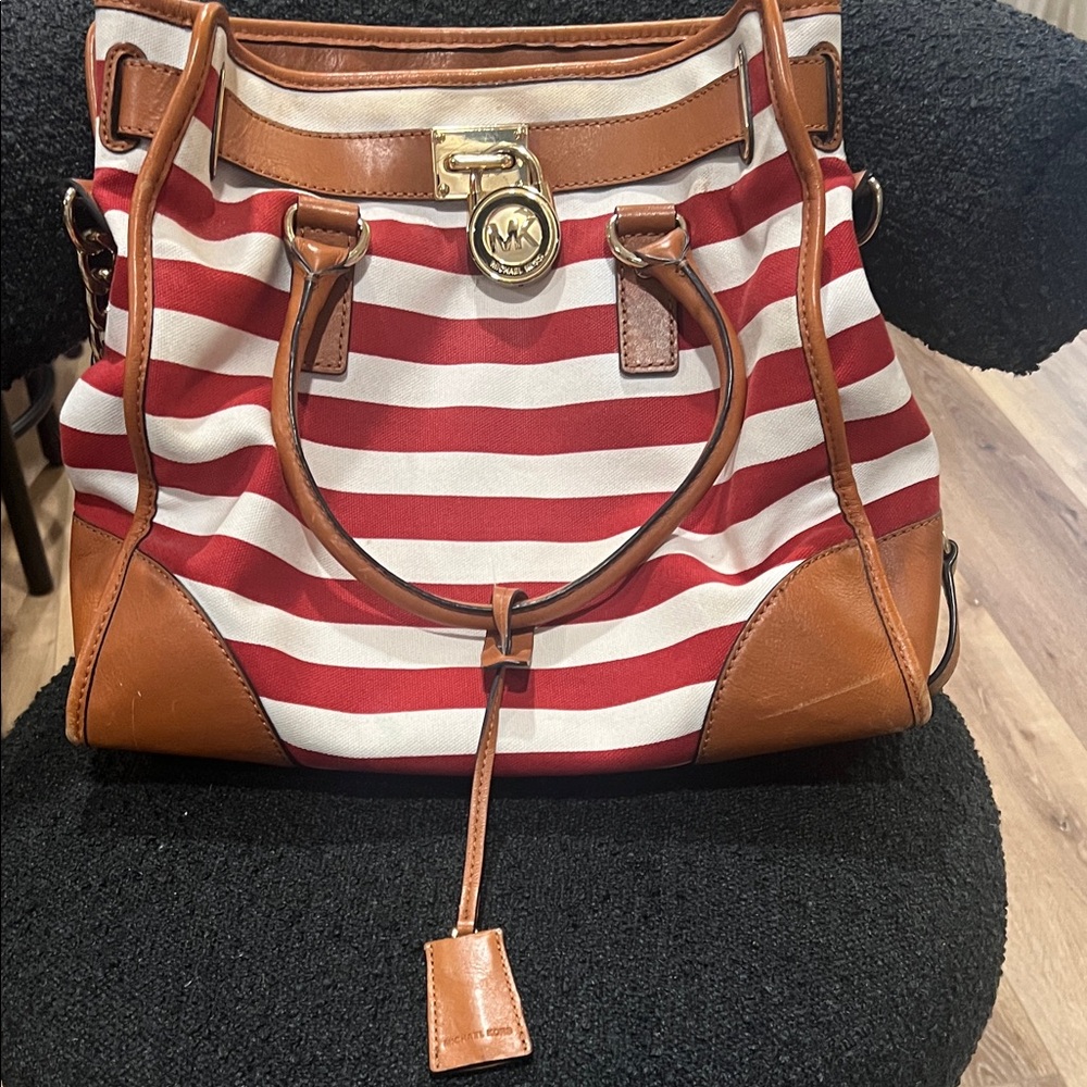 MICHAEL Michael Kors Red and Tan Striped Shoulder Bag